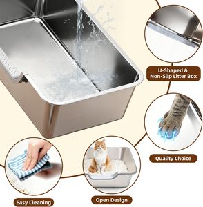 Bandeja Sanitaria de Acero Inoxidable <span class=keywords><strong>para</strong></span> <span class=keywords><strong>Gatos</strong></span>, Inodora y Antiadherente, <span class=keywords><strong>para</strong></span> <span class=keywords><strong>Gatos</strong></span> <span class=keywords><strong>Grandes</strong></span>, Venta al por Mayor - Product Image 3