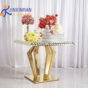 शीर्ष सोना धातु केक फूल शादी Centerpiece सजावटी तालिका स्टैंड नई डिजाइन ग्लास शादी