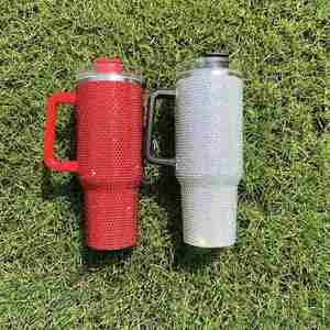 Handle 40Oz Rhinestone Bling Diamond Tumbler Stainless Steel Insulated Vacuum 40 Oz Travel <b>Mug</b> With Straw - Product Image 4