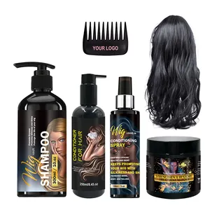 NEW Custom Logo Human Hair Lace wigs Shampoo Conditioner Wig Shine Spray And Wide Tooth Comb Kit