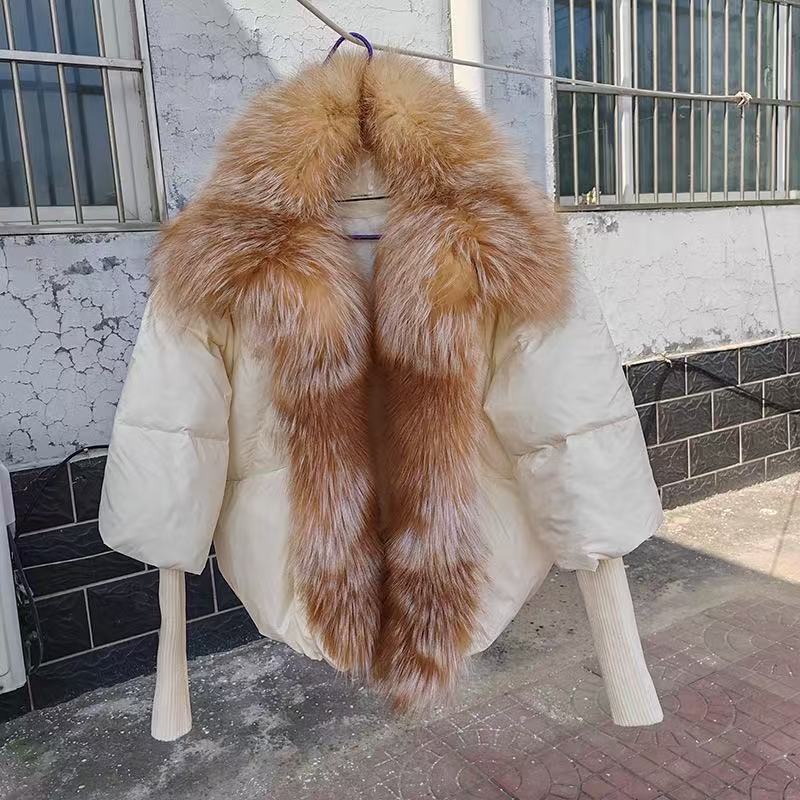 White+Crystal fox fur collar