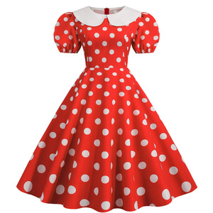 Abito Vintage da Donna a Pois con Colletto <span class=keywords><strong>Peter</strong></span> Pan, Maniche Corte a Sbuffo, Vestito a Trapezio Midi Stile Retrò Anni '50 per Feste e Occasioni Casual - Product Image 3