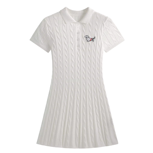 Elegante Abito Mini in Maglia con Colletto alla Marinara, da Donna, Blu Navy con Finiture <span class=keywords><strong>a</strong></span> Righe, Fiocco, Maniche Corte, Vestibilità Slim, Orlo Svasato, Stile Preppy - Product Image 5
