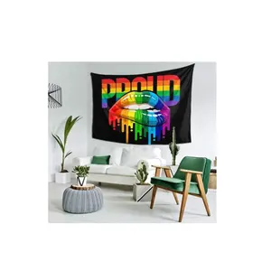 LGBTQ Proud Party Tapestry Wall Hanging LGBT Pride Lips Black Tapestries For Lesbian Gay Bisexual Transgender Large Rainbow Flag