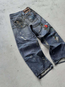 Jeans baggy pour homme personnalisés, 100% coton, denim délavé brodé, pantalon rétro Y2K, streetwear et pantalon de mode - Product Image 2
