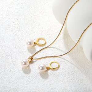 Ensemble de boucles d'oreilles et collier en perles plaqué or, perles rondes, bijoux pour femmes, usage quotidien, design géométrique, ensemble de bijoux fins - Product Image 4