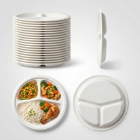 Barquette jetable biodégradable en pulpe non blanchie à 3 compartiments, assiette anti-fuite avec compartiments à sauce pour plats à emporter