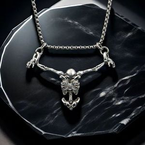Collier pendentif squelette en acier inoxydable unisexe, longue chaîne, bijoux de mode pour soirée - Product Image 3