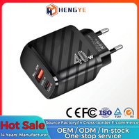 Adaptateur de charge USB C à double port 40W PD 25W Max Power Brick Prise murale US Plug Noir USB C et USB Power Brick