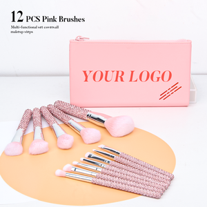 Juego de 12 Brochas de Maquillaje Profesionales de Diamante Rosa, Kit de Brochas Cosméticas Premium para Sombras de Ojos, Rubor, Base y Contorno - Product Image 1