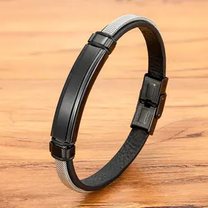 Hot selling High Quality Black Genuine Bracelet Leather Accessories Trend Men And Women Stainless Steel Mesh Bracelet