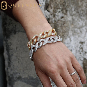 Queensun 14K <strong>Solid</strong> White <strong>Gold</strong> 15mm Infinite Cuban Chain Bracelet IGI GRA Lab Grown Diamond Hiphop Party Hiphop <strong>Bangles</strong> for Gift - Product Image 5