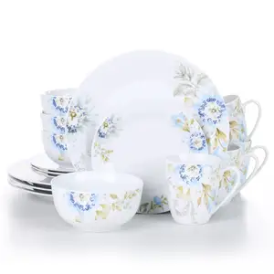 16 Pieces Factory Supply Flower Decal Ceramic Porcelain Dinner Set Dinnerware Sets