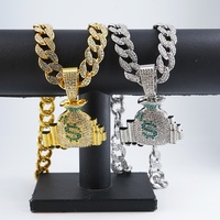 Européen Américain Hip-Hop Hommes Collier Dollar $ Symbole Argent Sac Pendentif Alliage Strass Transfrontalier Bijoux pour Fêtes