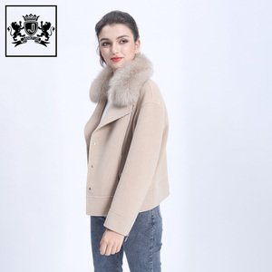 Giacca in cashmere con collo in <span class=keywords><strong>pelliccia</strong></span> di volpe da donna casual <span class=keywords><strong>corta</strong></span> in lana invernale da donna con <span class=keywords><strong>pelliccia</strong></span> - Product Image 2