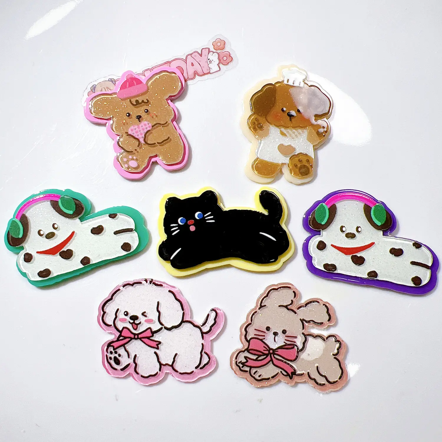 Hot Selling Cartoon Sparkling Glitter Cute Ear Dog Patch 3D Resin Charm Craft For Decoration Festival Accessories DIY