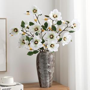 Fleurs artificielles de magnolia Meng Jie, pétales en polyester blanc rosé et blanc jaunâtre, pour décorations de salon et d'hôtel - Product Image 1