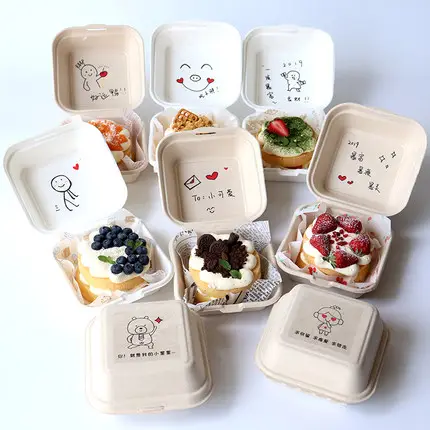 Biodegradable Cake Case Disposable Hamburger Package Box Restaurant Take-out Food Boxes Hand-painted Cake Container Mini Bento