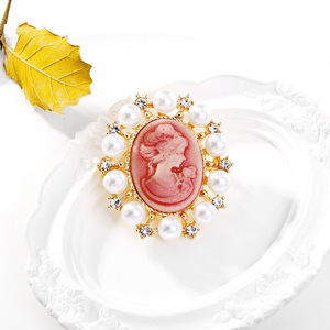 Broche de luxe en perles motif tête de <span class=keywords><strong>camée</strong></span> victorienne, épingle de corsage, bouton de cardigan, accessoires vintage pour manteau femme - Product Image 5