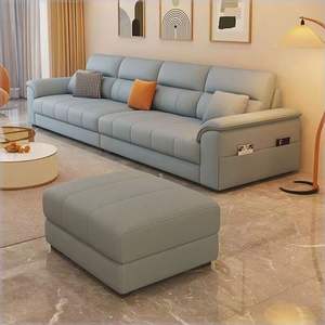 Cream Colored Leather <b>Sofa</b> Straight Shape Full Leather Storage Living Room <b>Sofa</b> - Product Image 4