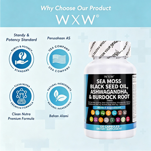Cápsulas de Aceite de Semillas Negras, Musgo Marino, Ashwagandha y Raíz de Bardana WXW, 120 Unidades, Suplemento Energético para Hombres, Apoyo Dietético Natural - Product Image 2