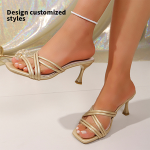 Nouvelles <span class=keywords><strong>Sandales</strong></span> Sexy à Talons Hauts pour <span class=keywords><strong>Femme</strong></span>, Style Mode, Double Bride en X et Double Bride sur le Dessus, Bout Plat, Talon Fin XiaoJ04 - Product Image 1