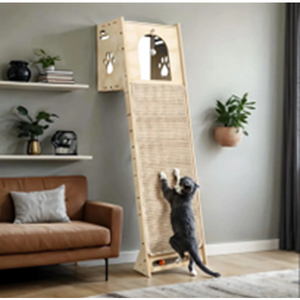 Emaliya Arbre à chat mural inclinable de 59 pouces avec condo et tapis à gratter, gain de place - Product Image 4
