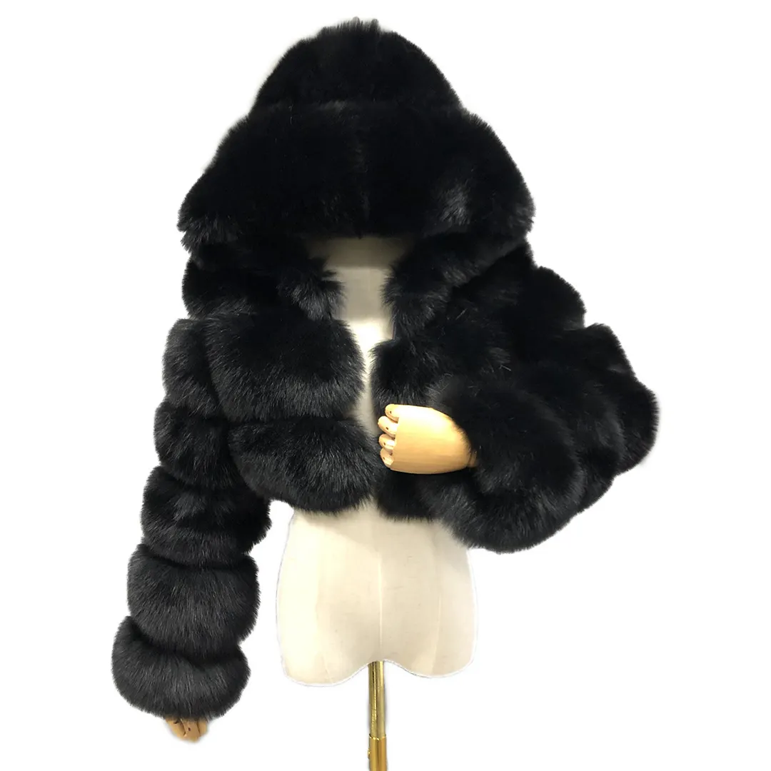 Janefur casaco de pele feminino, design cropped, raposa, puffer, de luxo, casaco de pele real
