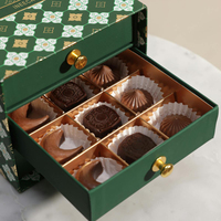 Boîte de rangement à trois niveaux carrée imprimée avec tiroir coulissant pour noix et bonbons, emballage à ruban, boîtes cadeaux vides personnalisables pour desserts et chocolats