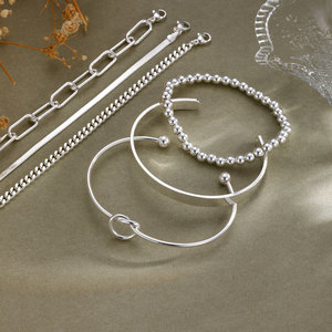 Tốt Brass Đồ Trang Sức Set Bạc Mạ Bangle Thắt Nút Vòng + Kẹp Giấy Đính Cườm Chuỗi Liên Kết Vòng Đeo Tay - Product Image 6