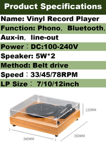Vinyl <strong>Record</strong> <strong>Player</strong> Turntable <strong>with</strong> Built-in Blue Tooth Receiver &amp; 2 Stereo <strong>Speakers</strong> - Product Image 6