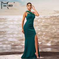 One Shoulder Feather High Split Grün Lange elegante Abendkleider für Frauen