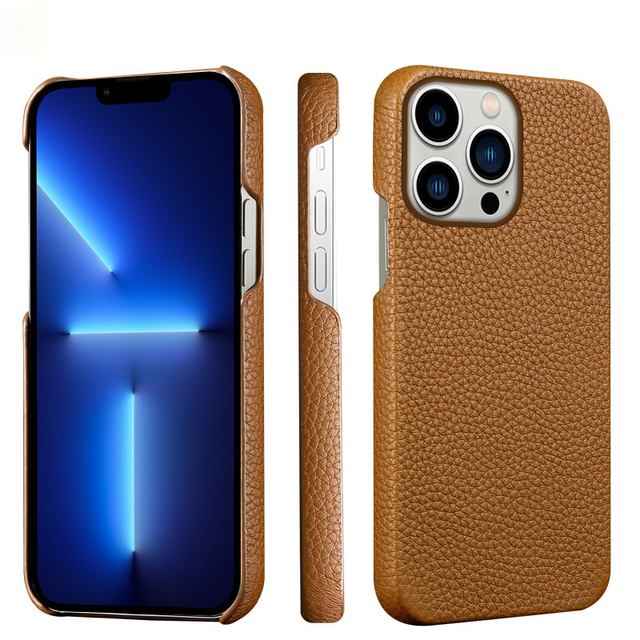 Genuine Litchi Grain Leather Case for 13 Pro Max & 15 Pro Max Sports Design Shockproof & Waterproof 6 Colors