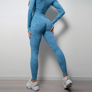 <span class=keywords><strong>Ensemble</strong></span> de yoga sans couture pour femmes vêtements de sport fitness leggings taille haute à manches longues haut court costumes de sport - Product Image 6