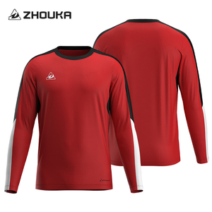 เสื้อฟุตบอลสั่งทำจำนวนมาก ระบายอากาศได้ดีและซับเหงื่อ ผลิตจากผ้าโพลีเอสเตอร์ลายแจ็คการ์ด สีแดงเข้ม สำหรับฝึกซ้อมของสโมสรฟุตบอล - Product Image 1