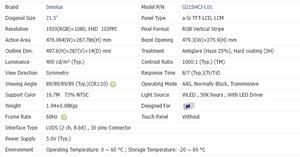 โมดูลจอ LCD อุตสาหกรรม Innolux ขนาด 21.5 นิ้ว รุ่น G215HCJ-L01 ความละเอียด 1920(RGB)*1080 FHD 102PPI ความสว่าง 400nits ออกแบบมาสำหรับใช้งานกลางแจ้งในอุตสาหกรรม - Product Image 3