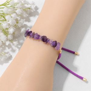 Wholesale Amethyst Rose Quartz Women Adjustable Rope <b>Healing</b> Stone <b>Bracelet</b> Irregular Natural Stone Crystal Gravel Bead <b>Bracelet</b> - Product Image 2
