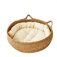 Lit pour chat en paille tressée, emballage en carton solide, respirant, amovible, lavable, rafraîchissant, toutes saisons, pour l'intérieur et l'extérieur, type grotte