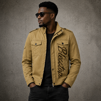 Veste de travail tactique vintage pour homme Blesstop, col montant, manteau utilitaire, patch brodé, multi-poches, veste décontractée d'extérieur