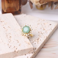 Bague Ouverte avec Diamant Rond Quartz Rose Vintage Pierre Naturelle Cristal de Guérison Tournesol Bague Réglable