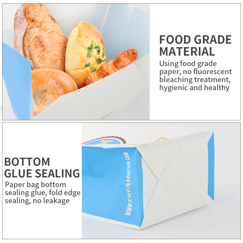 Eco Friendly disposable bread sandwich food Packaging white kraft paper bag with your own custom logo