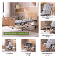 Lit médical électrique en bois pour usage domestique et hospitalier, modèle Ecofit 220, dossier réglable en hauteur de 0 à 70 cm, garantie de 3 ans