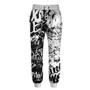 Dames Grafische Letter Volledig Print Elastische Taille Joggingbroek Zwart Wit Gezellig Hardloopjoggingbroek Custom Graffiti Dropshipping