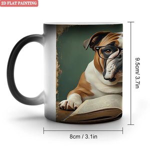 Taza Mágica de Cerámica Negra Esmerilada de 11 oz con Diseño de Bulldog Leyendo, Pintura Plana 2D - Product Image 1