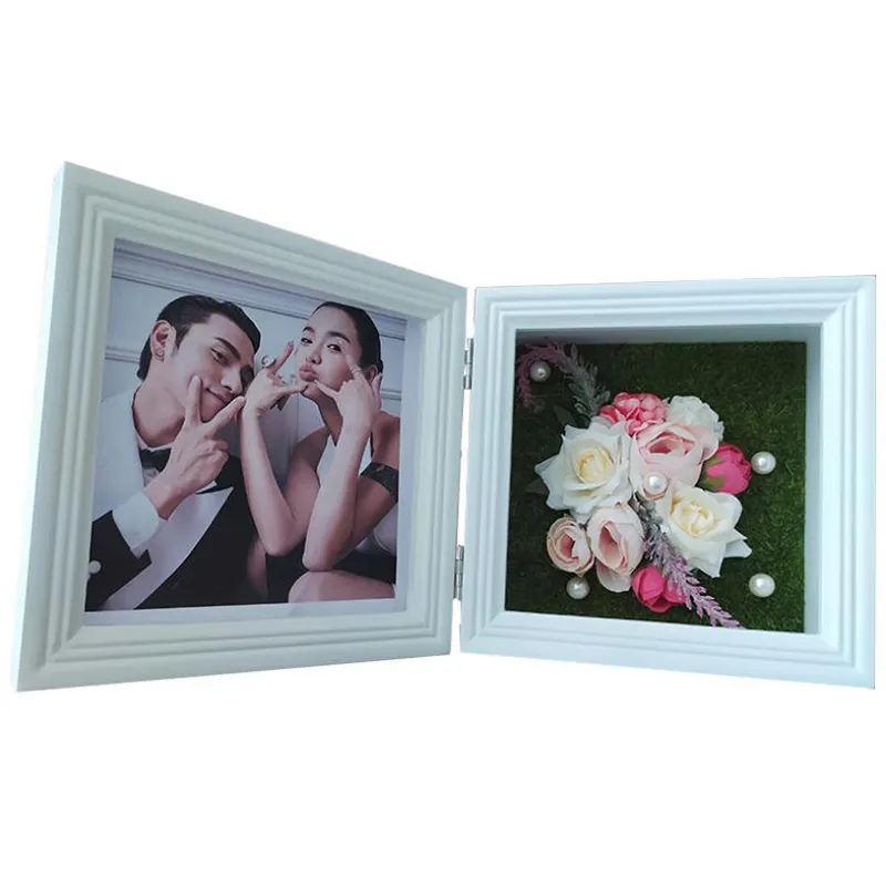 Modern New Front Cover 3D Square Deep Wood Shadow Box Frames White Display Case 6" Photo Frame Design