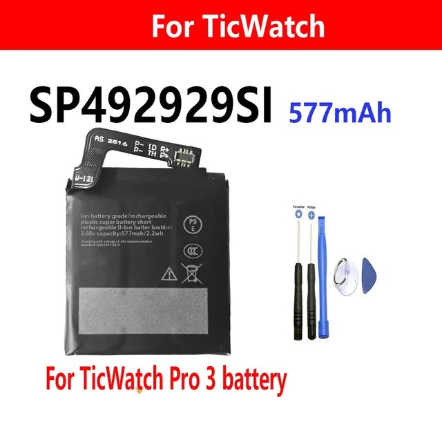 3.88V 577mAh Li-ion Rechargeable Battery SP492929SI for TicWatch Pro 3 GPS Wear OS Smartwatch WH11013 Made in Mainland China
