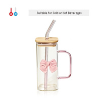 Gobelet en verre moderne et simple DCB-03 avec poignée en forme de nœud et paille, résistant aux hautes températures, pour la maison, le bureau ou comme cadeau