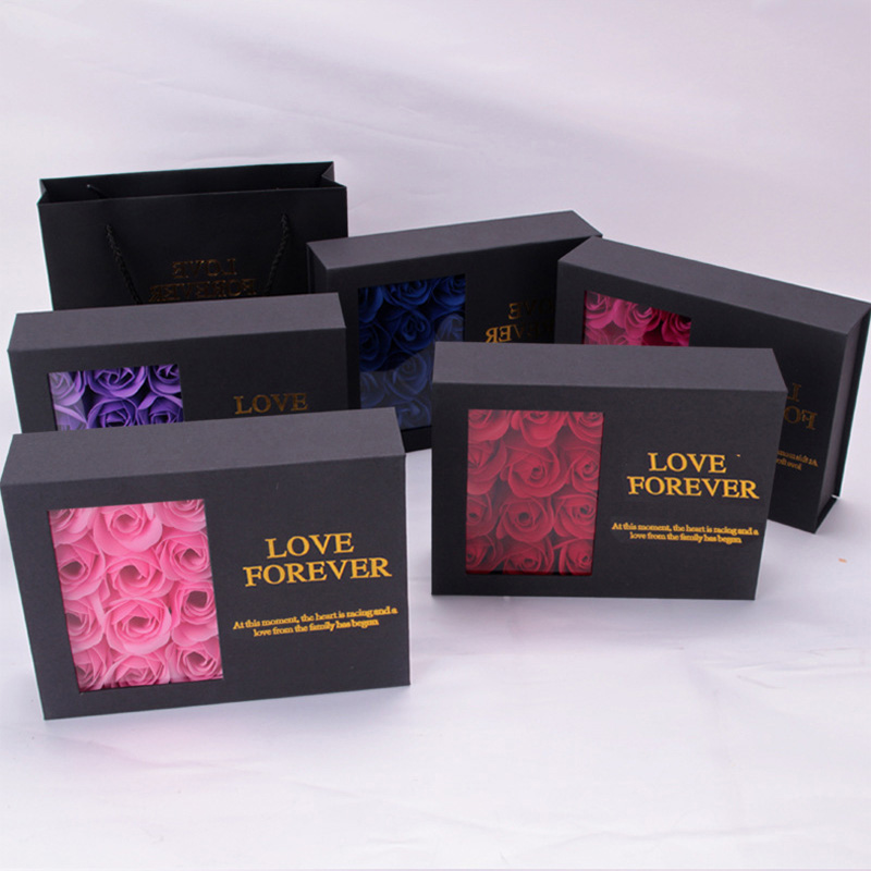 Hot Selling Product Valentines Day Soap Rose Flower Gift Packaging Boxes Cardboard Forever Love Jewelry Gift Sets Window Boxes
