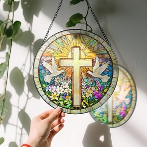 Trappola di luce acrilica a colori esplosivi a croce e fiori selvatici, 8 pollici (circa 20cm) - Product Image 3