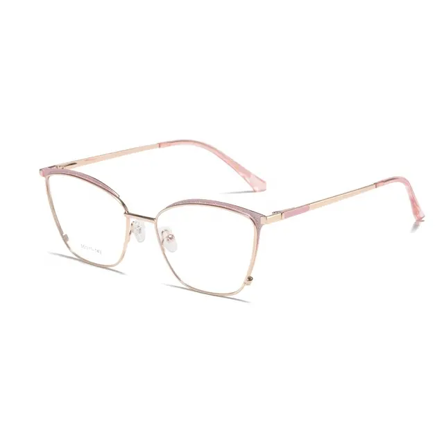 Designer Shiny Glasses Women Metal Eyewear blue ray glasses Optical Frames Light Anti Blue Square metal alloy frame eyeglasses